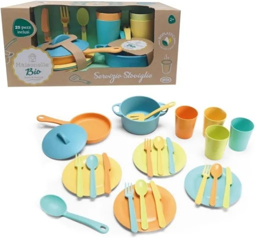 MAISONELLE BIO -SERVIZIO STOVIGLIE CON PENTOLE, PADELLE BICCHIERI E POSATE 25 PZ