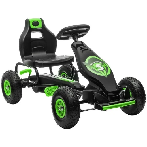 GO KART A PEDALI PER BAMBINI 5-12 ANNI CON SEDILE REGOLABILE, IN METALLO E PP 121X58X61 CM, VERDE E NERO