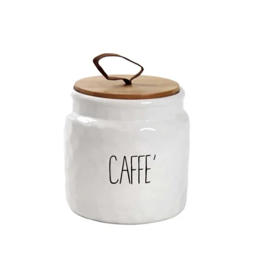 BARATTOLO DA CAFFÈ IN CERAMICA CON TAPPO IN LEGNO 14CM IN COLORE BIANCO - MAURY'S