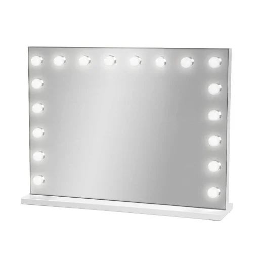 SPECCHIO RETTANGOLARE HOLLYWOOD DA TAVOLO E PARETE CON 18 LED CON 3 LUCI REGOLABILI, ACCENSIONE TOUCH CON SPINA PRESA USB DIMENSIONE 80X60 CM - MAURY'S