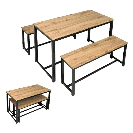 SET TAVOLO CON 2 PANCHE IN LEGNO120X60X74 CM NATURALE - MAURY'S