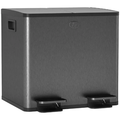 BIDONE IMMONDIZIA A 2 SEZIONI DA 15L CON CHIUSURA SILENZIOSA, IN ACCIAIO INOX E PP, 41.7X36.6X43.2 CM, NERO - MAURY'S
