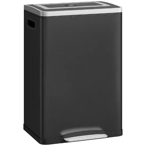 BIDONE IMMONDIZIA A 2 SEZIONI DA 20L CON COPERCHIO SILENZIOSO, IN ACCIAIO INOX E PP, 40X34.8X59 CM, NERO - MAURY'S