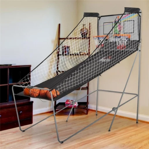 CANESTRI BASKET CON TABELLONE LED 4 PALLONI E 8 MODALITA DI GIOCO 205X110X205 CM BIANCO E NERO - MAURY'S