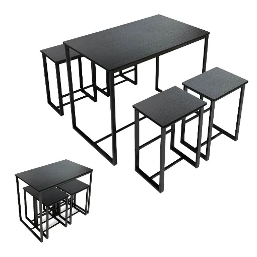 SET TAVOLO CON 4 SGABELI IN LEGNO100X60X87 CM NERO - MAURY'S