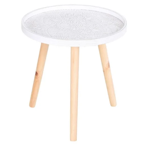 TAVOLINO DA SALOTTO MODERNO ROTONDO, TAVOLINO DA CAFFÈ CON BORDO RIALZATO E TRE GAMBE, PER CAMERA E SOGGIORNO - BIANCO/ORO