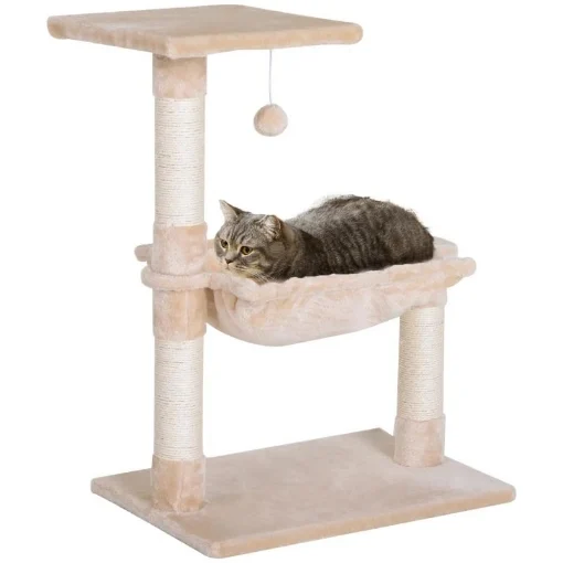 TORRE PER GATTI MAX 3.6KG CON AMACA E PALLINA APPESA, IN LEGNO E PELUCHE, 50X36X70 CM, BEIGE - MAURY'S