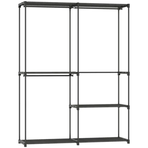 ARMADIO GUARDAROBA CON 2 ASTE E 4 RIPIANI, IN TESSUTO NON TESSUTO, PLASTICA E ACCIAIO, 142X43X185 CM, NERO - MAURY'S