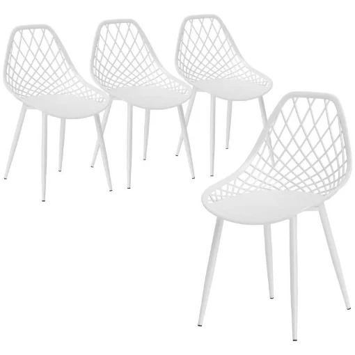 SET 4 SEDIE DA PRANZO MODERNE CON SCHIENALE TRAFORATO IN PLASTICA E GAMBE IN METALLO BIANCO - MAURY'S