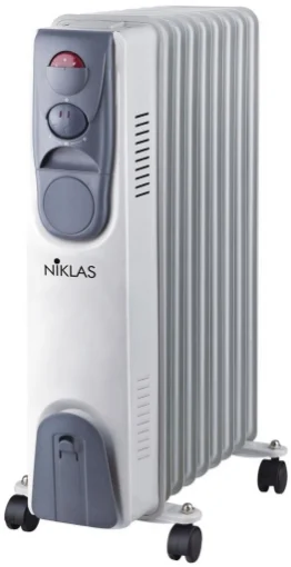 RADIATORE AD OLIO 9 ELEMENTI SELETTORE 3 POTENZE, TERMOSTATO, SPORTELLO PORTACAVO, RUOTE 2000W - NIKLAS
