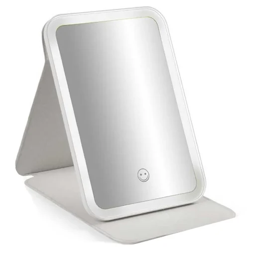 SPECCHIO LED RICARICABILE, 3 COLORI LUCE, PORTATILE CON CUSTODIA 18 X 14 CM - MAURY'S