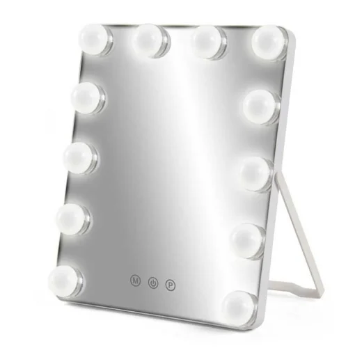 SPECCHIO 12 LED HOLLYWOOD 3 LUCI DI COLORE BIANCO, NATURALE, CALDA, REGOLABILE, INTERRUTORE TOUCH CAVO USB INCLUSO 25 X 30 CM - MAURY'S