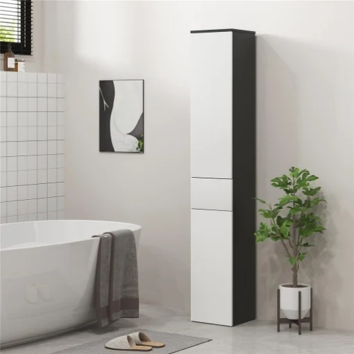 COLONNA BAGNO SALVASPAZIO IN LEGNO CON 2 ARMADIETTI E CASSETTO 30X28X180 CM NERO - MAURY'S
