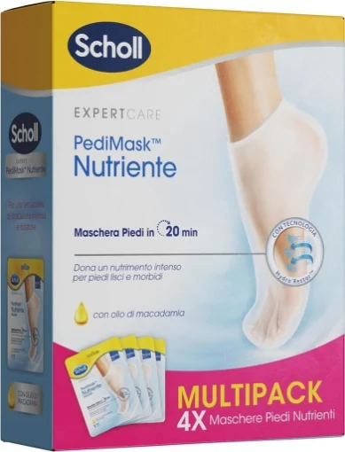 SCHOLL PEDIMASK MASCHERA PIEDI NUTRIENTE CON OLIO DI MACADAMIA 4 PAIA DI CALZINI IDRATANTI