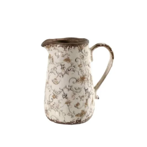 CARAFFA IN CERAMIICA CON DECORI BEIGE STILE SHABBY CHIC 17X12X18,5 CM - GICOS