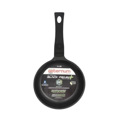 AETERNUM PADELLA BLACK PLUS NERA DA 14 CM CON MANICO ERGONOMICO E RIVESTIMENTO ANTIADERENTE E ANTIMACCHIA