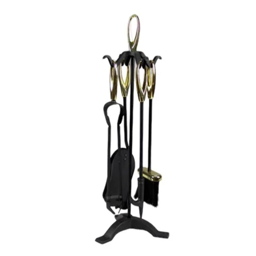 SET DI ATTREZZI PER CAMINO CON 5 PEZZI IN COLORE NERO E ORO - MAURY'S