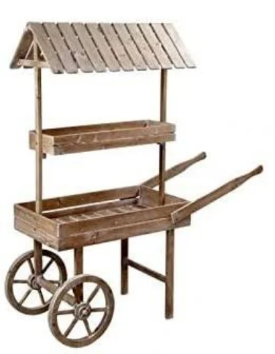 CARRETTO ANTICATO ESPOSITORE IN LEGNO PORTA PIANTE 132 X 50 X 150CM - MAURY'S
