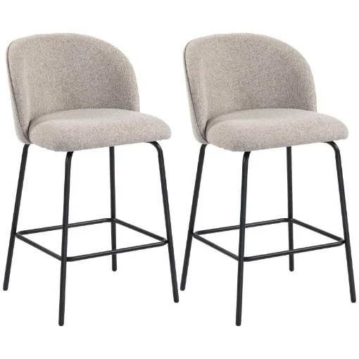 SET 2 SGABELLI DA BAR CON SCHIENALE E POGGIAPIEDI, RIVESTIMENTO IN TESSUTO E GAMBE IN ACCIAIO, GRIGIO - MAURY'S