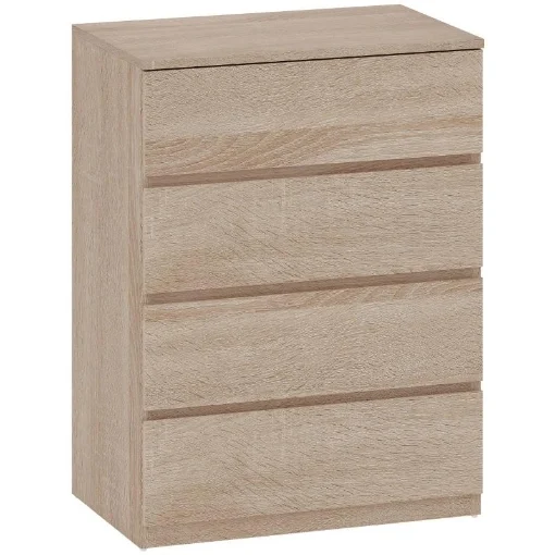 CASSETTIERA 4 CASSETTI IN LEGNO CON GUIDE IN METALLO E MANIGLIE SCANALATE, 60X40X80 CM, COLOR FAGGIO - MAURY'S