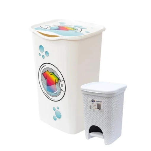 SET BIDONE RACCOLTA BIANCHERIA PER PANNI COLORATI + PATTUMIERA CON PEDALE BIANCA - BAMA