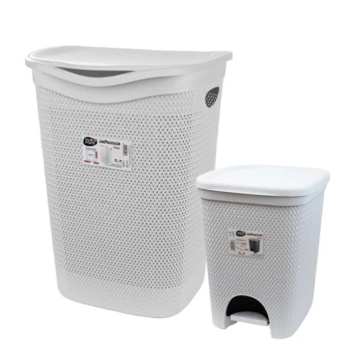 SET PORTA BIANCHERIA + PATTUMIERA CON PEDALE DA BAGNO BIANCO - MAURY'S
