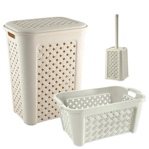 SET ARIANNA PORTABIANCHERIA 50 LT + CESTA PORTA BIANCHERIA 35 LT+ PORTASCOPINO PER BAGNO COLORE ANGORA - TONTARELLI