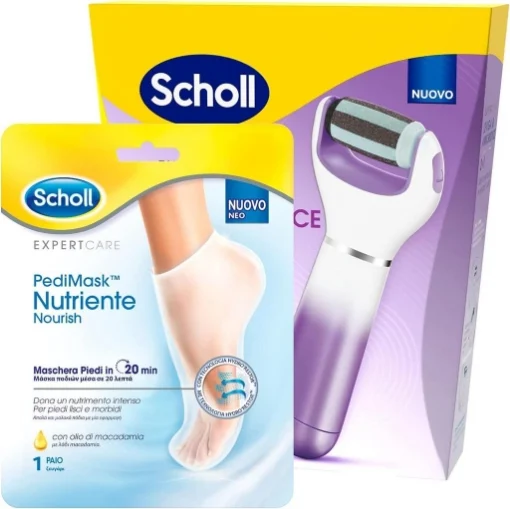 SHOLL ROLL LEVIGA PIEDI ELETTRONICO 2IN1 RIMUOVE CALLI E DURONI + PEDIMASK MASCHERA PIEDI NUTRIENTE 1 PAIO DI CALZINI - SCHOLL