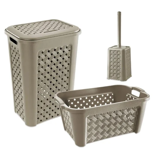 SET ARIANNA PORTABIANCHERIA 50 LT + CESTA PORTA BIANCHERIA 35 LT+ PORTASCOPINO PER BAGNO COLORE TALPA - TONTARELLI