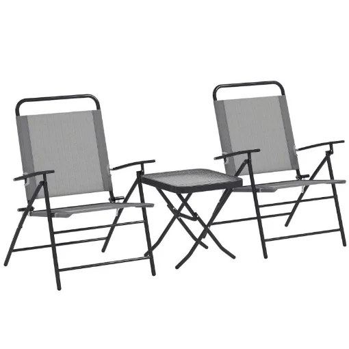 SET DA GIARDINO CON TAVOLO CON PIANO IN VETRO E 2 SEDIE PIEGHEVOLI CON SCHIENALE REGOLABILE GRIGIO - MAURY'S