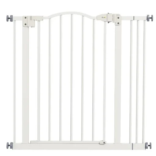 CANCELLETTO PER CANI ESTENSIBILE CON 2 BLOCCHI E CHIUSURA AUTOMATICA IN METALLO E PLASTICA 74-87X78 CM BIANCO