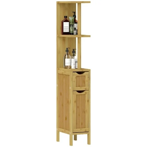 COLONNA BAGNO CON RIPIANI APERTI E ARMADIETTI CON ANTE MAGNETICHE, 18X30X120 CM, COLORE LEGNO - MAURY'S