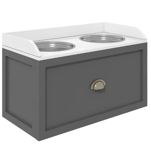 CIOTOLE PER CANI RIALZATE IN ACCIAIO INOX E LEGNO CON CASSETTO, 60X30X36CM, GRIGIO - MAURY'S