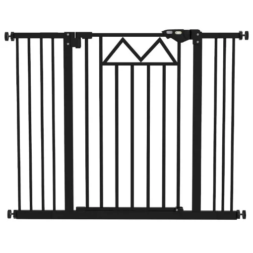 CANCELLETTO PER CANI CON 4 VITI REGOLABILI E NASTRO ADESIVO, IN METALLO E PLASTICA, 74-100X76 CM, NERO