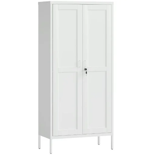 ARMADIO PER UFFICIO IN ACCIAIO A 3 RIPIANI REGOLABILI CON SERRATURA E 2 CHIAVI, 80X40X175 CM, BIANCO - MAURY'S