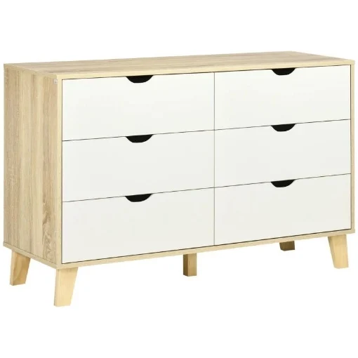 CASSETTIERA 6 CASSETTI CON MANIGLIE INTAGLIATE IN LEGNO 120X40X76 CM BIANCO E ROVERE - MAURY'S