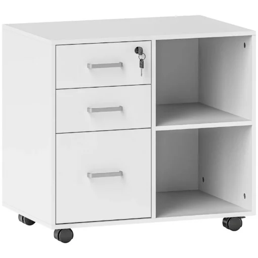 CASSETTIERA PORTADOCUMENTI DA UFFICIO CON 3 CASSETTI RUOTE SERRATURA E CHIAVI 60X40X56 CM BIANCO - MAURY'S