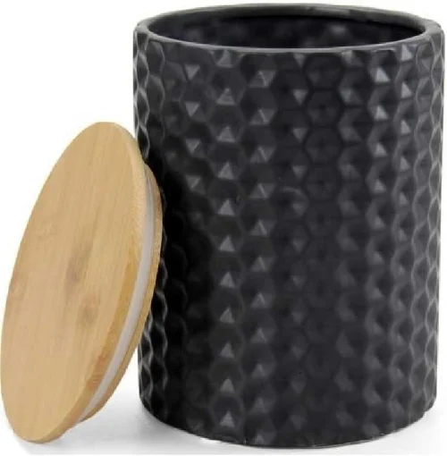 BARATTOLO TONDO DA CUCINA 13X13X17CM IN CERAMICA NERA CON TAPPO IN LEGNO - MAURY'S
