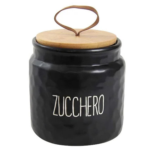 BARATTOLO MODELLO ONDULATO PER ZUCCHERO 14 CM NERO CON TAPPO IN LEGNO - MAURY'S