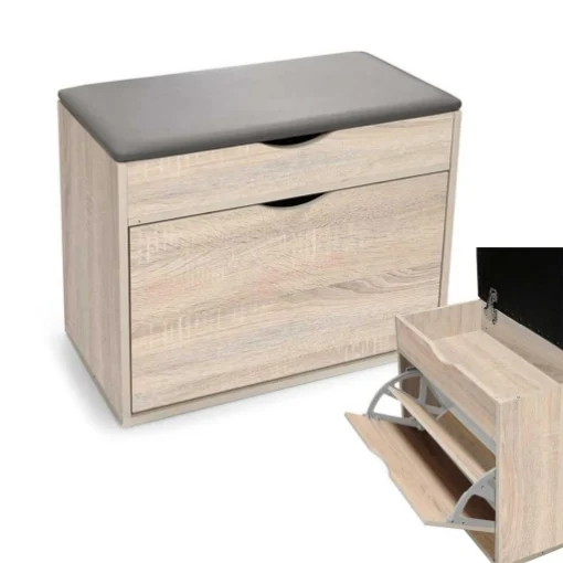 SCARPIERA IN LEGNO MDF CON CUSCINO CONTENITORE ROVERE 63 X 30 X 50 CM - MAURY'S