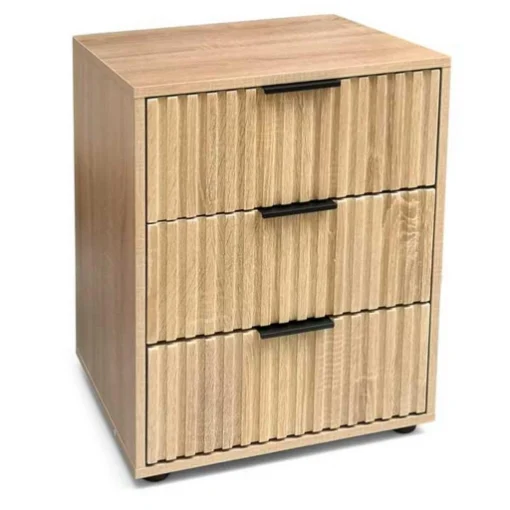 COMODINO 3 CASSETTI IN LEGNO TRUCIOLARE CON MELAMINICO, GUIDE METALLICHE ROVERE 50 X 40 X 64 CM - MAURY'S