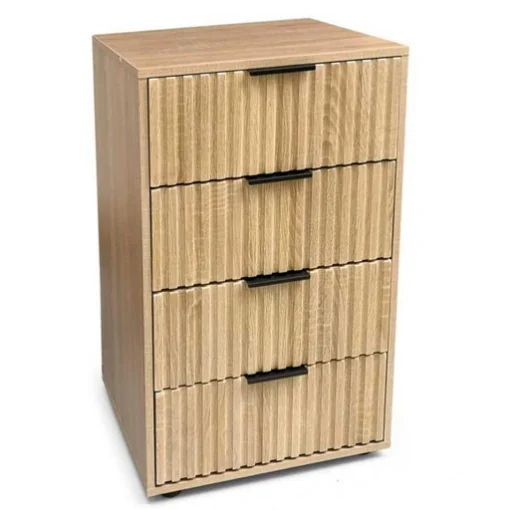 COMODINO 4 CASSETTI IN LEGNO TRUCIOLARE CON MELAMINICO, GUIDE METALLICHE ROVERE 50 X 40 X 83 CM - MAURY'S