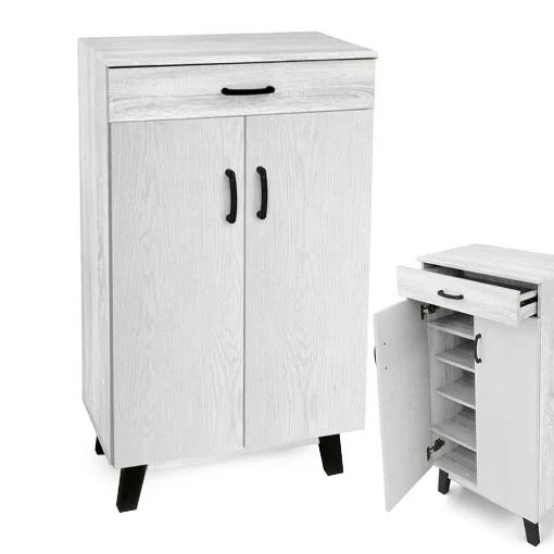 SCARPIERA ALTA STRUTTURA IN LEGNO TRUCIOLARE CON MELAMINICO 2 ANTE 4 RIPIANI 1 CASSETTO, BIANCO 60 X 32 X 108CM - MAURY'S
