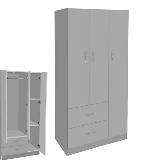 ARMADIO IN LEGNO CON 3 ANTE E 2 CASSETTI RIPIANI INTERNI, GRIGIO 80X50X180H CM - MAURY'S