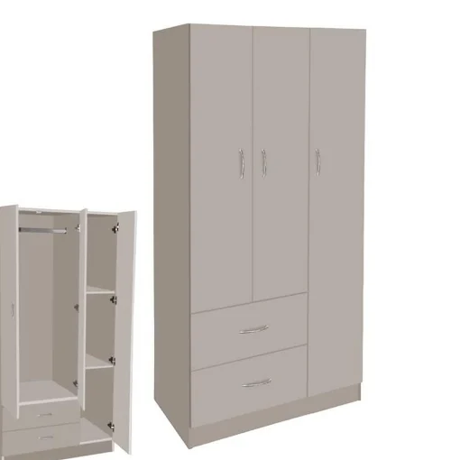 ARMADIO IN LEGNO CON 3 ANTE E 2 CASSETTI RIPIANI INTERNI, TORTORA 80X50X180H CM - MAURY'S