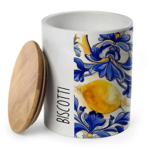 BISCOTTIERA TONDA "SOLEA" CON TAPPO IN LEGNO 13 X 17 CM - MAURY'S