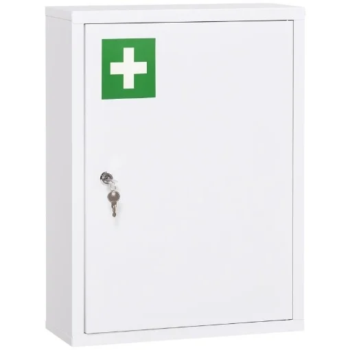 ARMADIETTO MEDICINALI A 3 RIPIANI CON SERRATURA E 2 CHIAVI, IN ACCIAIO, 40X15X53.5 CM, BIANCO - MAURY'S