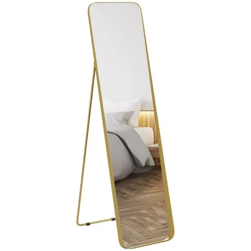 SPECCHIO DA TERRA 40X160CM RETTANGOLARE A FIGURA INTERA CON CAVALLETTO AUTOPORTANTE, ORO - MAURY'S