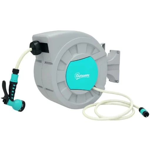 AVVOLGITUBO AUTOMATICO A PARETE E PORTATILE LUNGHEZZA 30+2 MT SISTEMA DI BLOCCO E 7 GETTI GRIGIO - MAURY'S