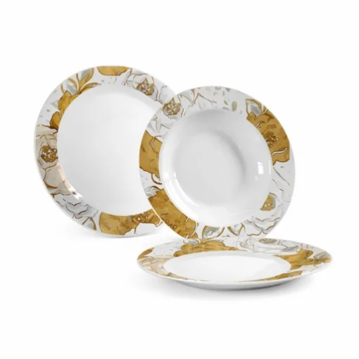 MA MAISON SERVIZIO PIATTI 18 PEZZI IN PORCELLANA LUX, SET TAVOLA 6 COPERTI 6 PIANI 6 FONDI 6 DESSERT DECORAZIONE FLOREALE ORO - MAURY'S